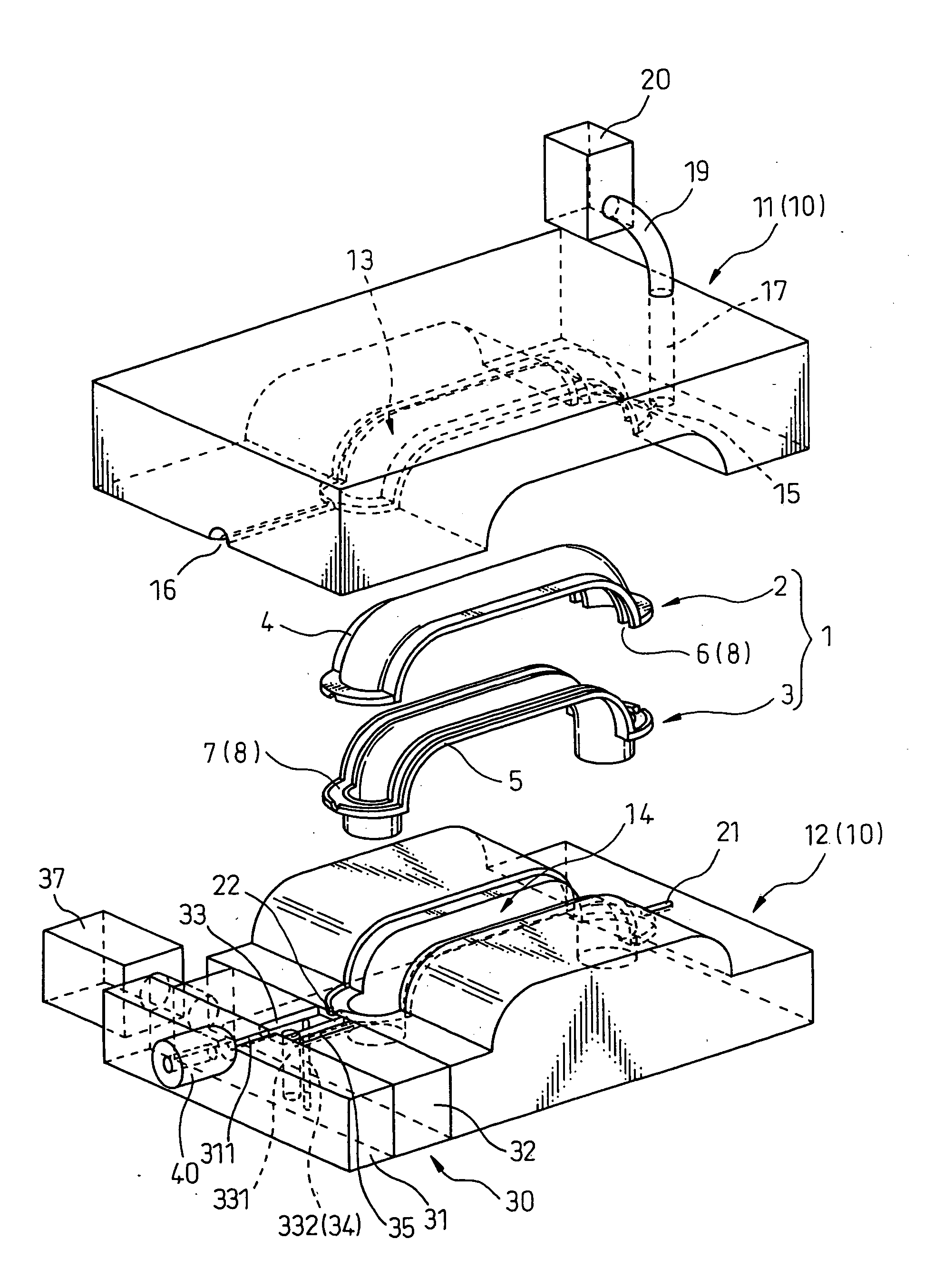 Method of manufacturing resin molding and change-over device for changing over between heating medium and resin material in process of secondary forming