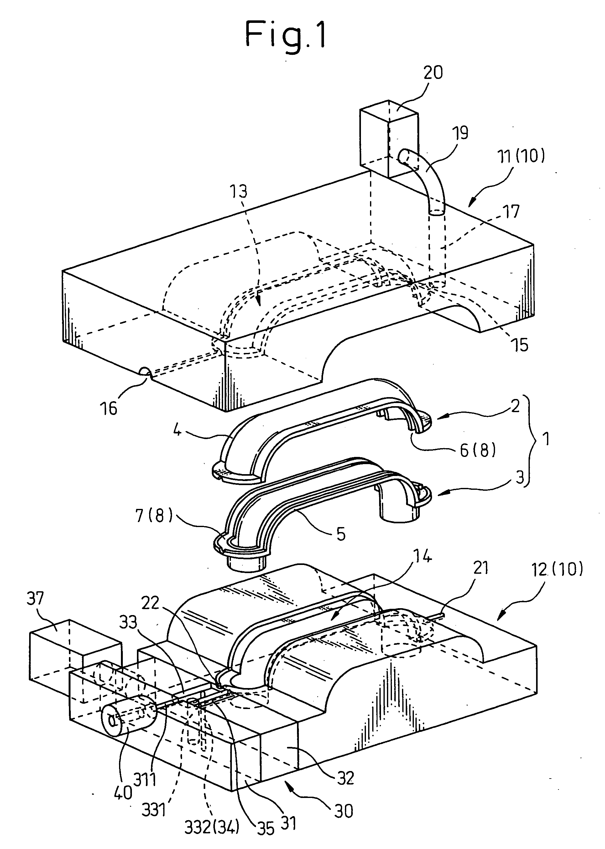 Method of manufacturing resin molding and change-over device for changing over between heating medium and resin material in process of secondary forming