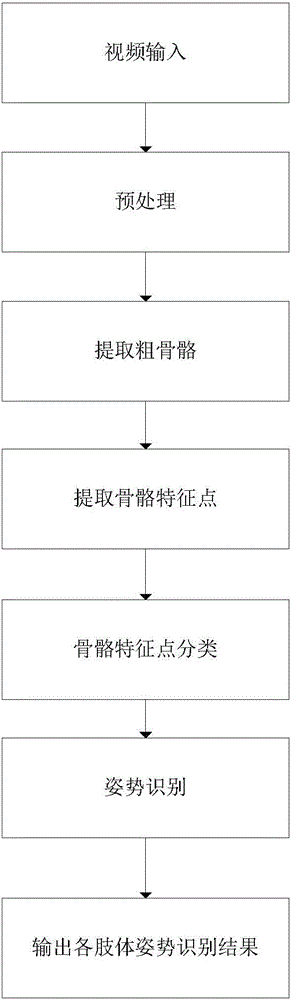 Human posture recognition method based on skeleton feature point extraction