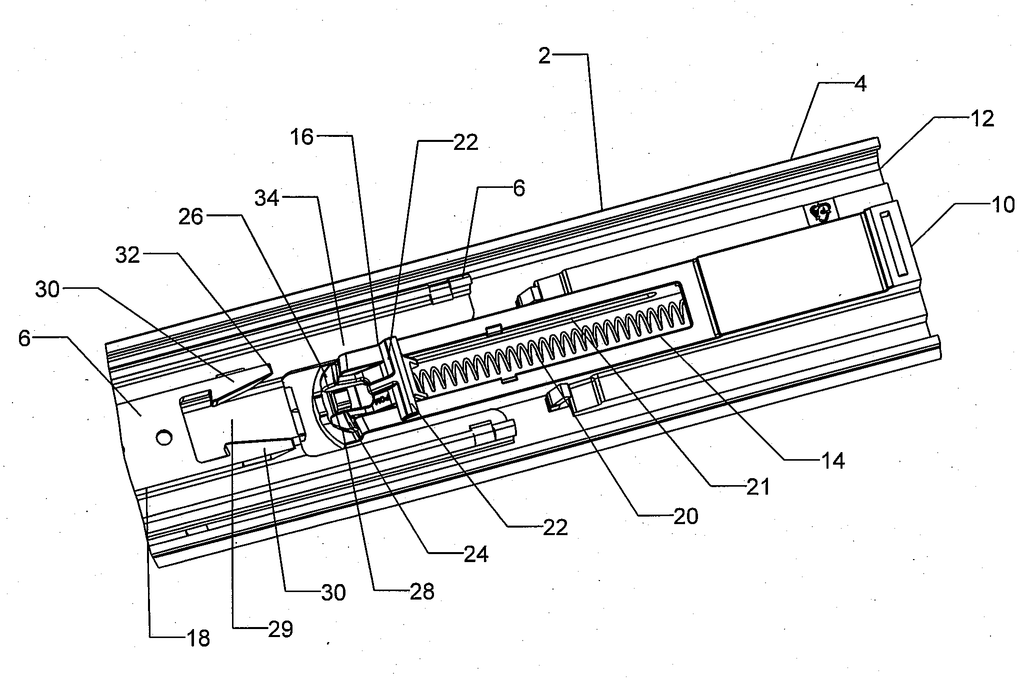 Symmetrical self-closing mechanism for a drawer slide