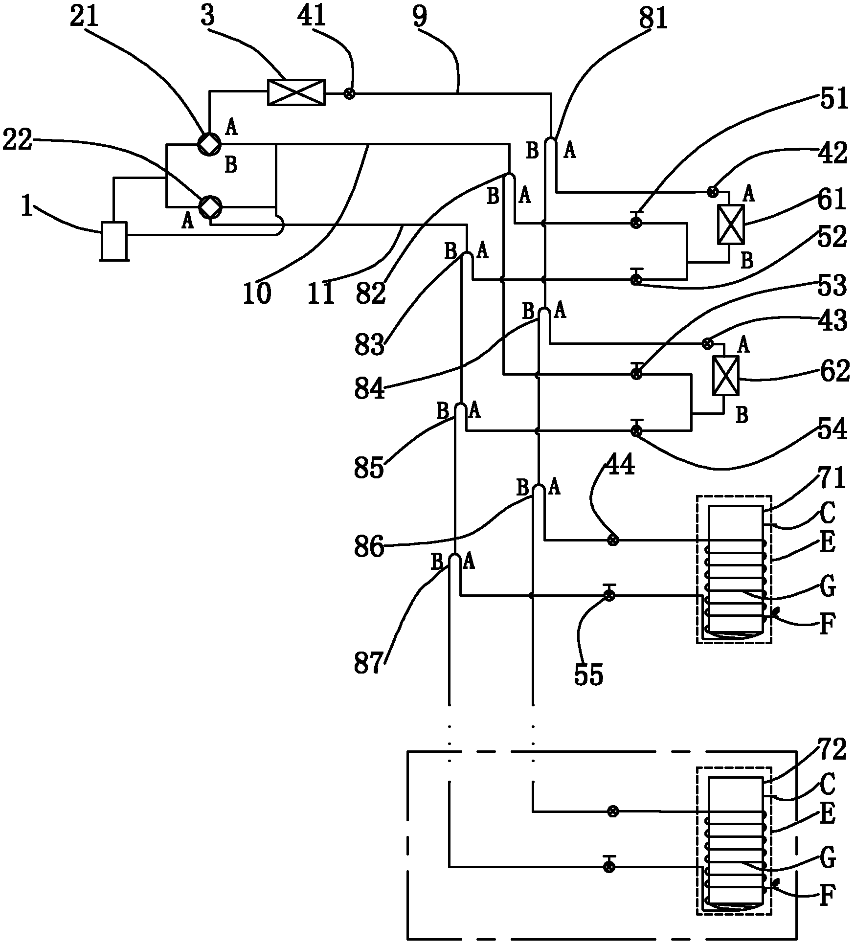 Water heating machine system of heat recovery multi-gang heat pump air conditioner