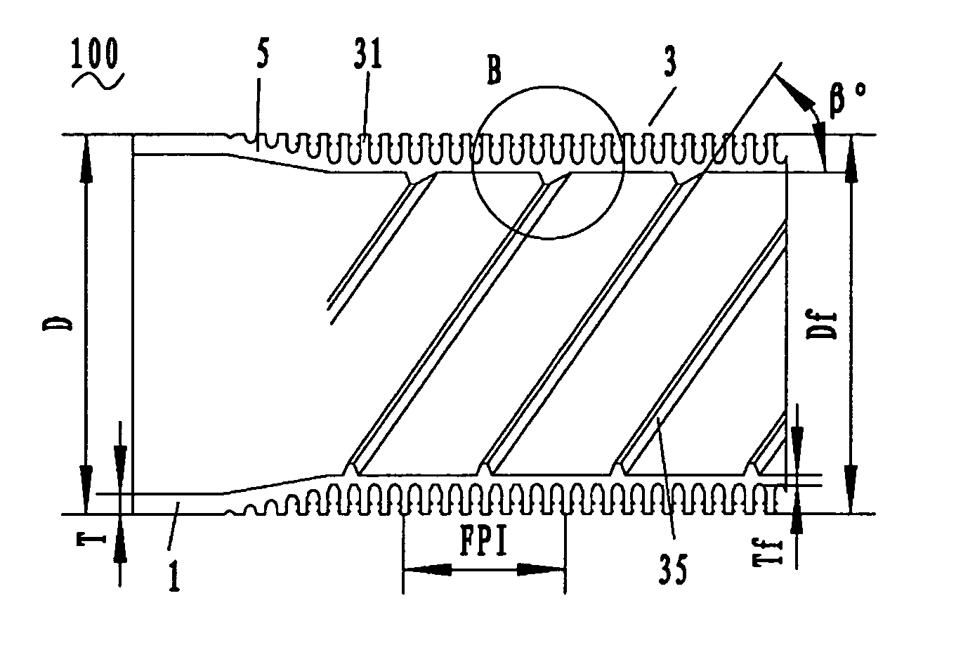 Condensing heat-exchange copper tube for an flooded type electrical refrigeration unit