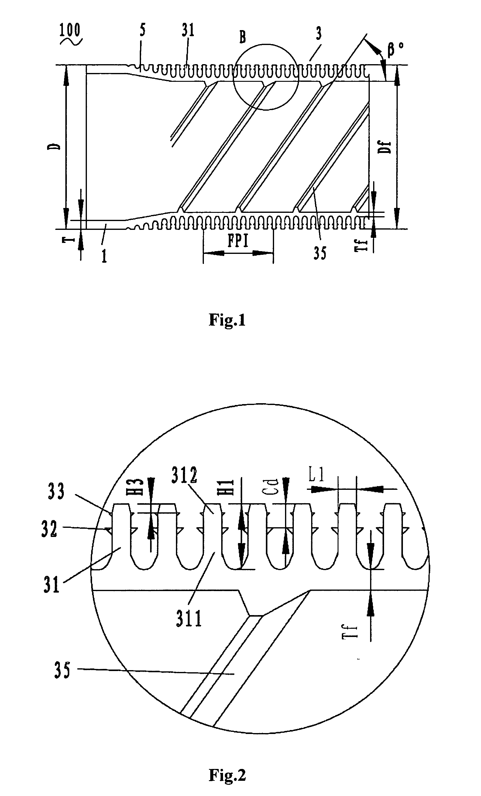 Condensing heat-exchange copper tube for an flooded type electrical refrigeration unit