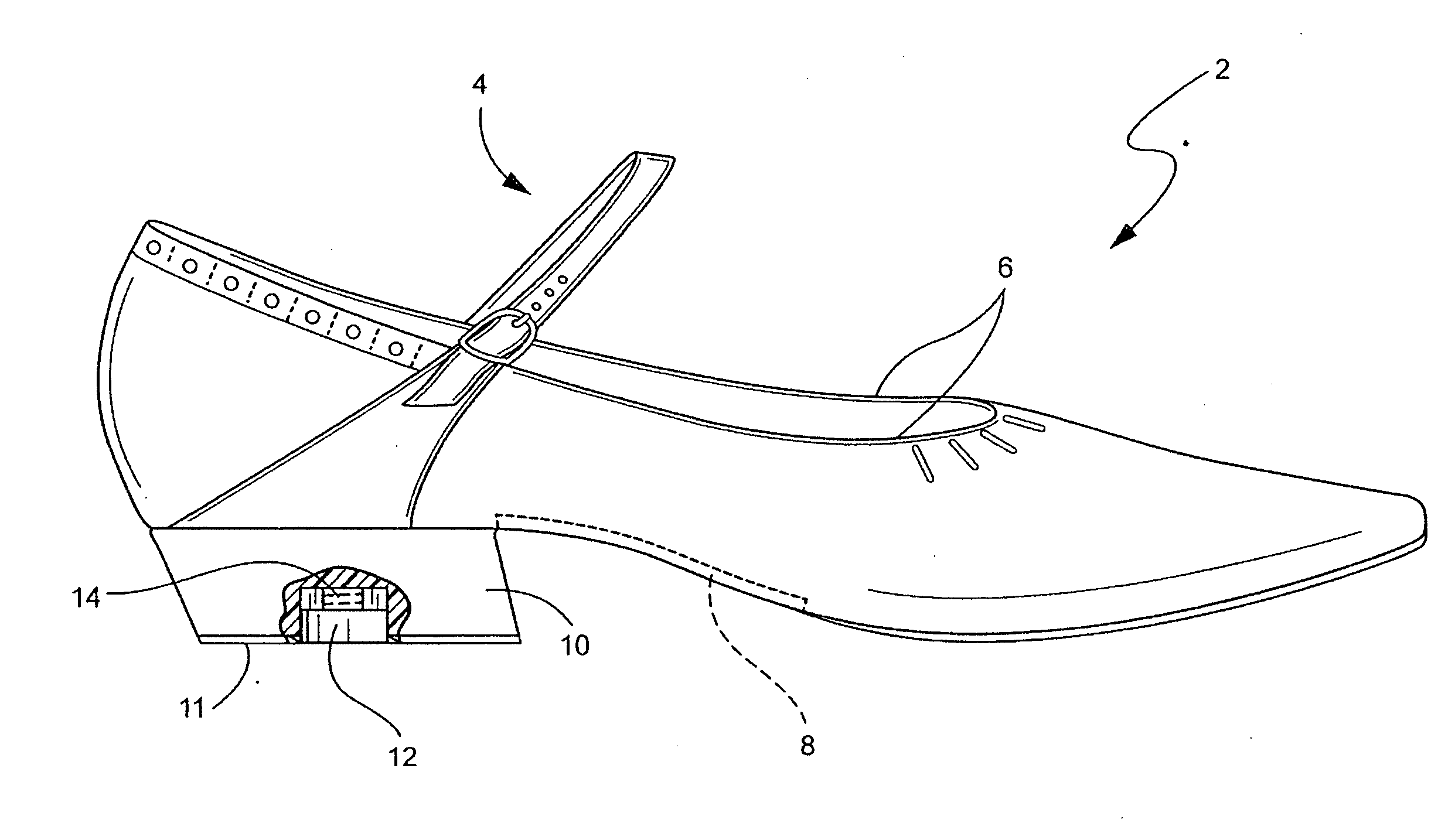 Shoe with removable/interchangeable heel and related method