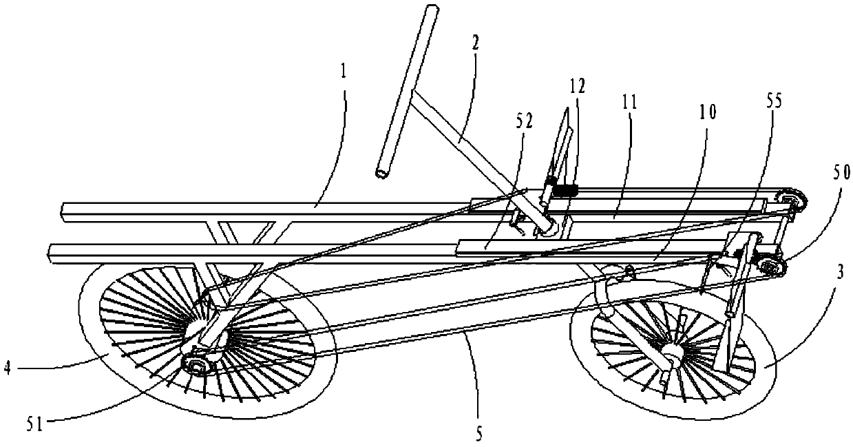 Linear pedaling transmission device and two-wheeled bicycle with same