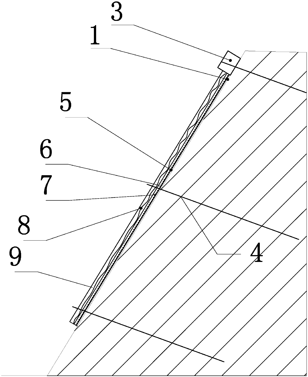 An arrangement and method of an anchoring and shotcreting protection rock slope ecological protection structure