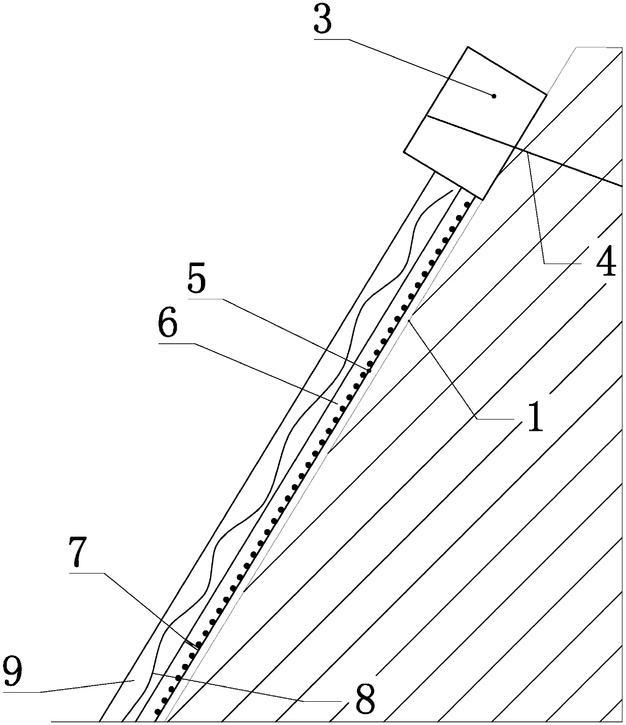 An arrangement and method of an anchoring and shotcreting protection rock slope ecological protection structure