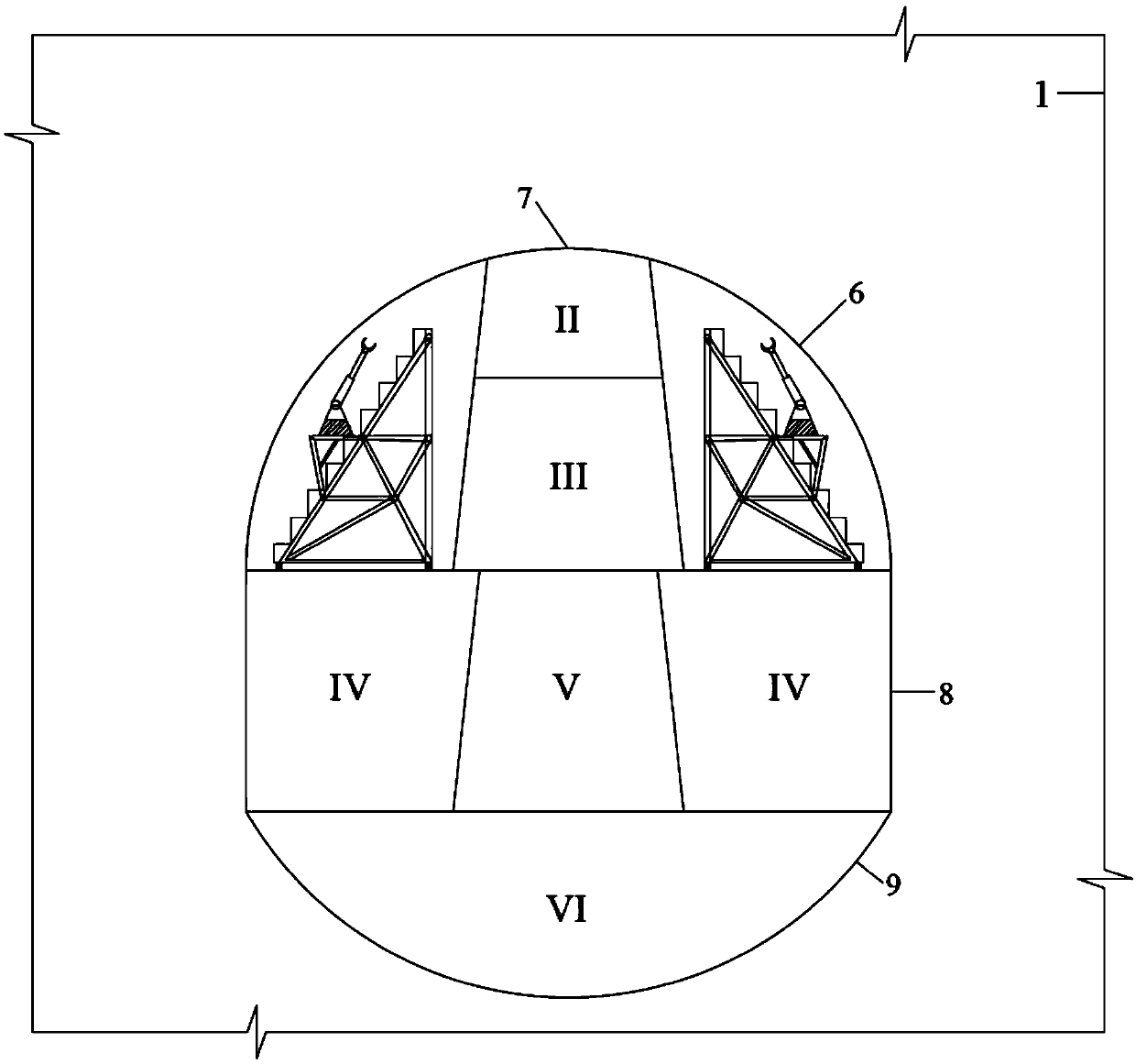 Underground cavern excavation support system and construction method