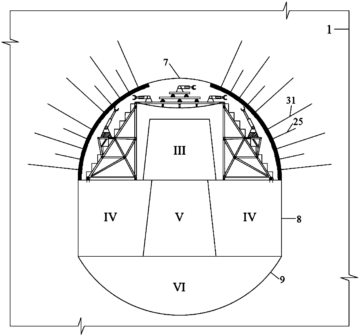 Underground cavern excavation support system and construction method