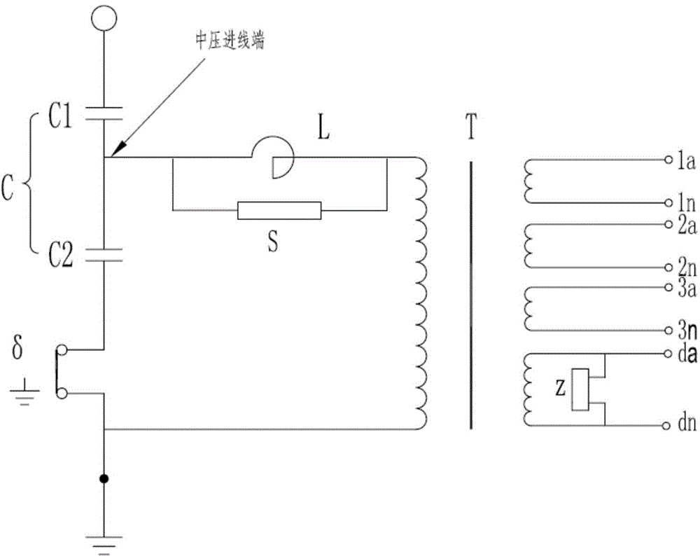 Equipotential mask capacitor type voltage transformer