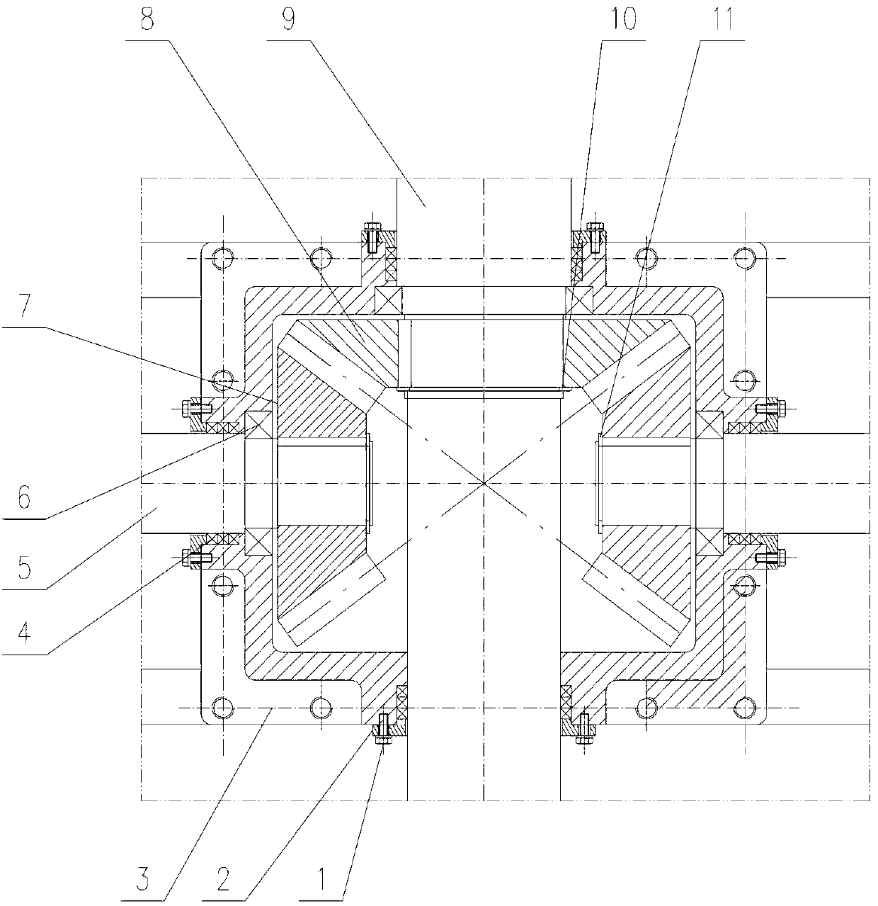 Auxiliary stirring transmission connection device for mixing and stirring tank