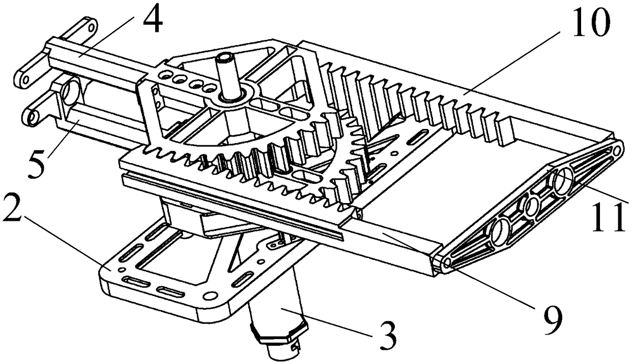 A wing-changing mechanism for an unmanned aerial vehicle that can change the sweep angle synchronously on the same axis and on the same plane