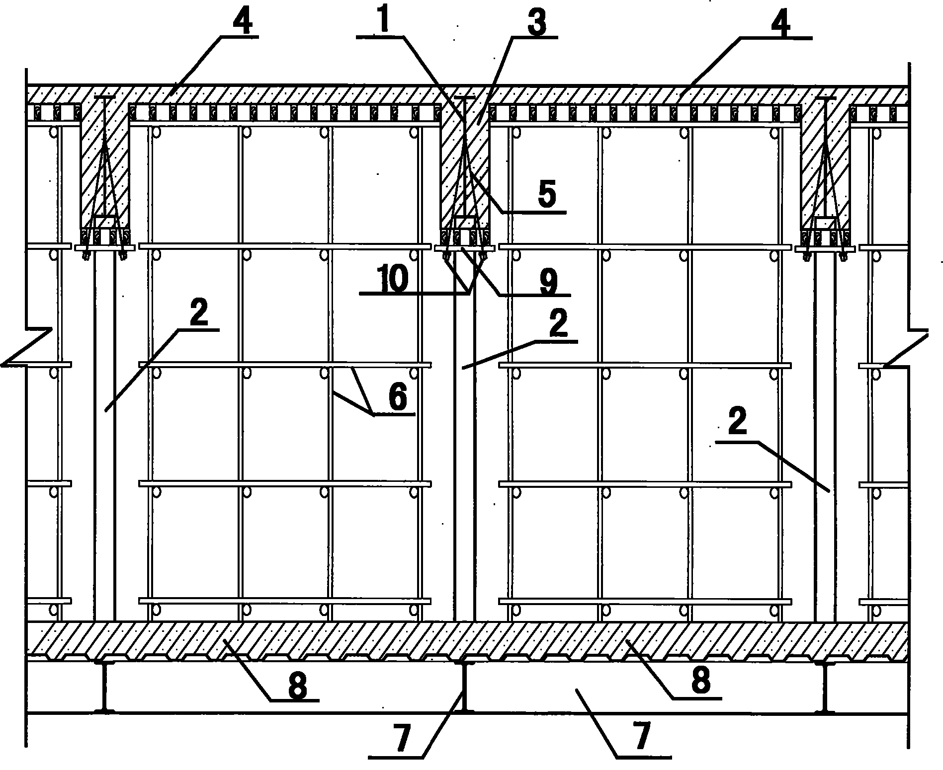 Construction method of suspension type template support in high-position conjoined structure