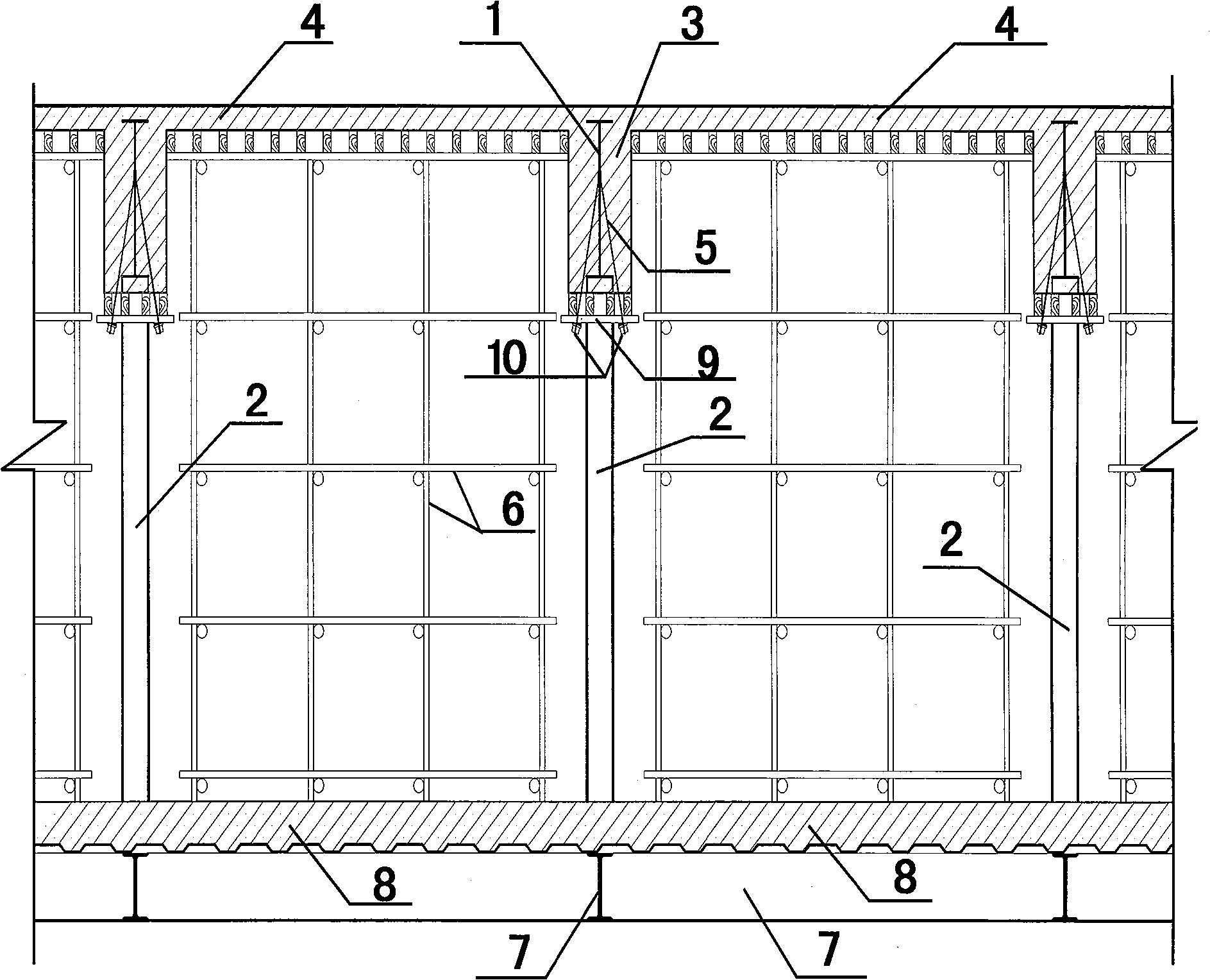 Construction method of suspension type template support in high-position conjoined structure