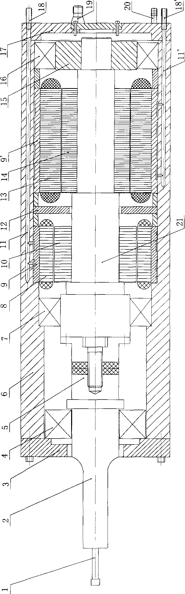 Induction type ultrasound electric principal shaft