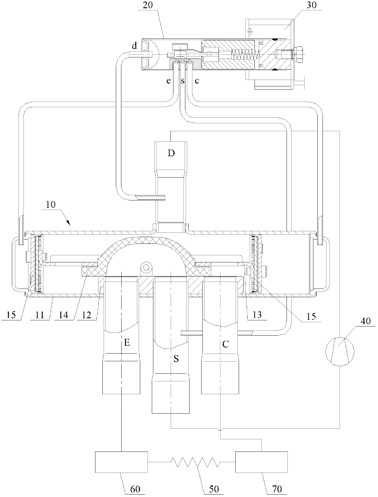 Main valve of four-way reversing valve and four-way reversing valve provided with main valve