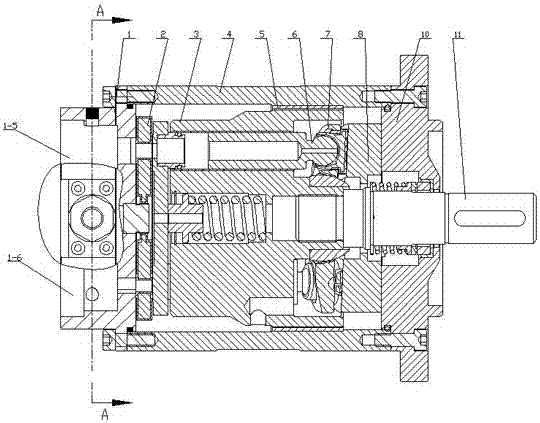 A water hydraulic axial piston pump with pressure limiting overflow and unloading device