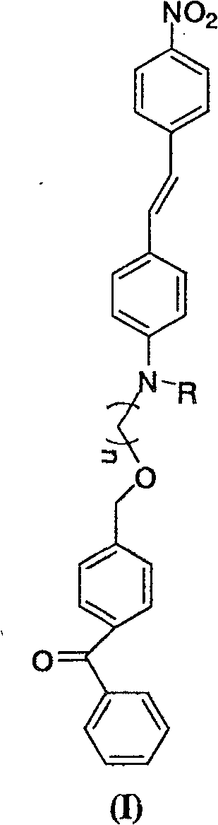 P-nitro diphenyl ethylene dye containing diphenyl ketone via ether bond linkage as well as synthesis and application