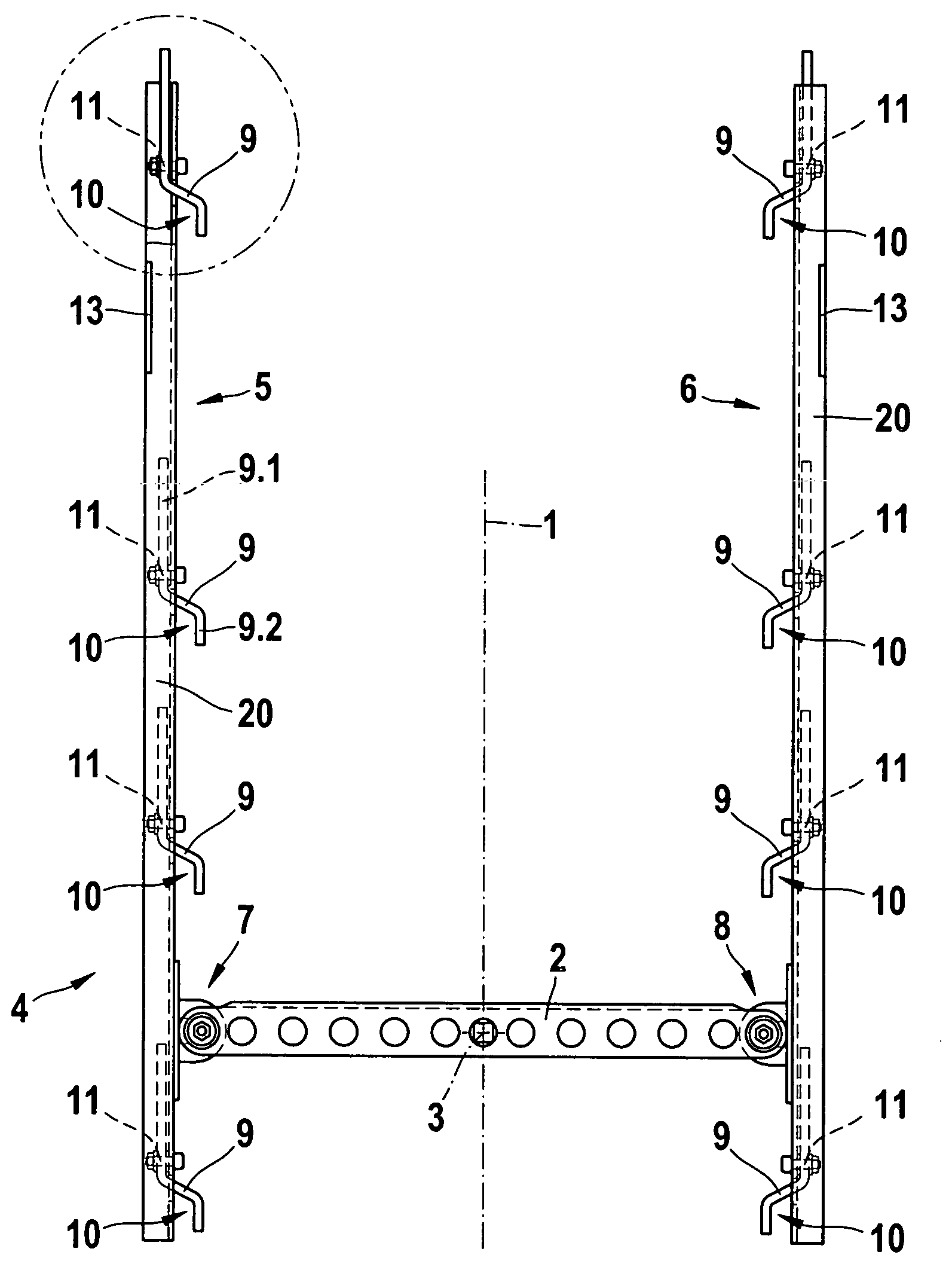 Straight-through dishwasher with a carriage which is driven in opposite directions