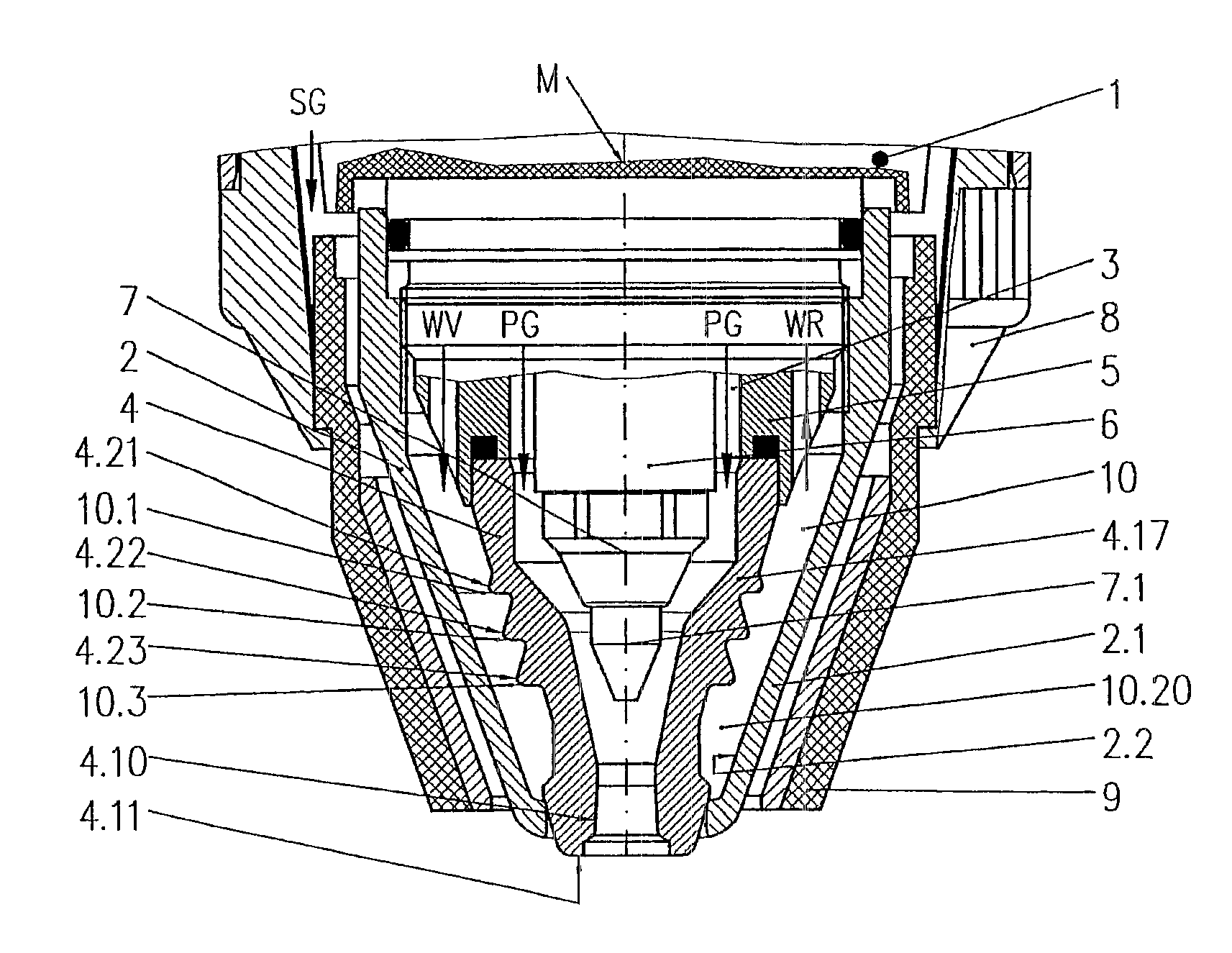 Nozzle for a liquid-cooled plasma burner, arrangement thereof with a nozzle cap, and liquid-cooled plasma burner comprising such an arrangement