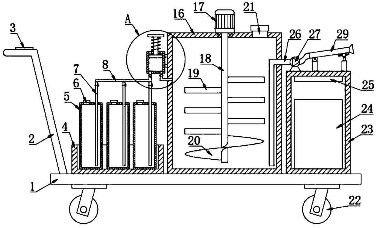 Device with adjustable spraying range and for mixing and spraying pesticide with fixed quantity and fixed ratio