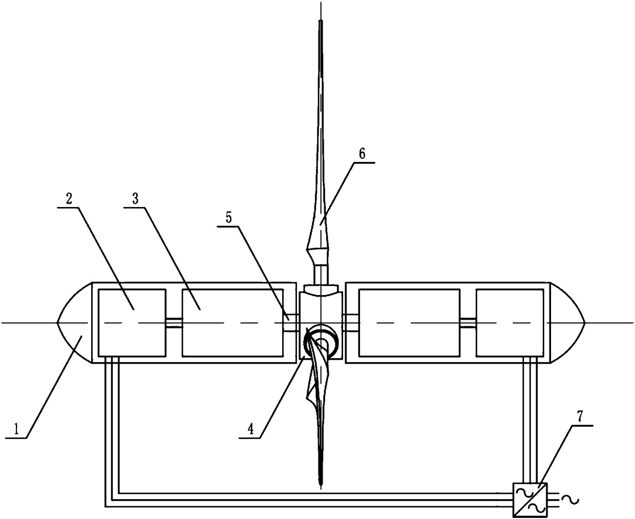 A single-impeller symmetrical large-length-to-diameter ratio ocean current power generation device