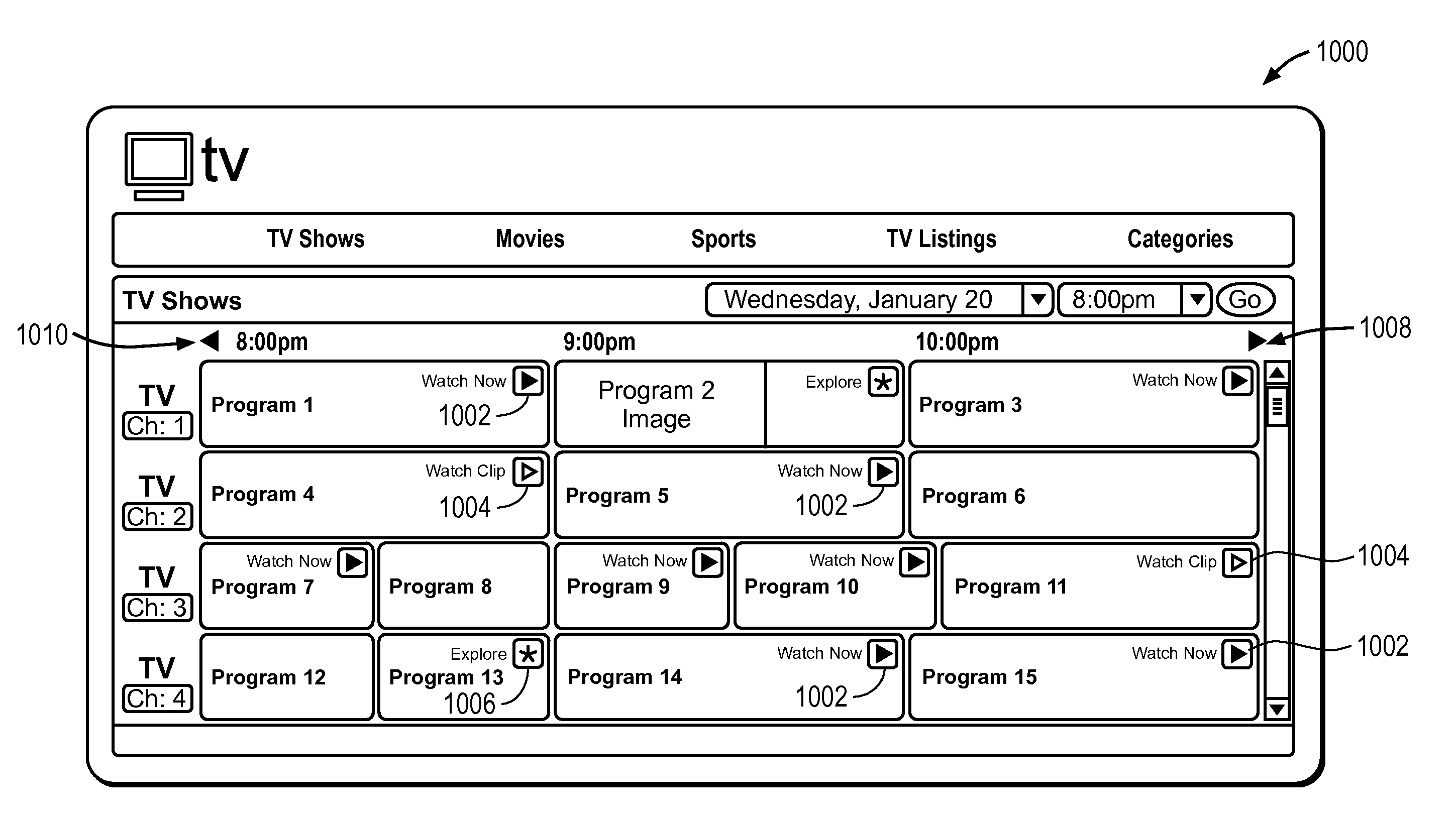 Method and system to request audiovisual content items matched to programs identified in a program grid