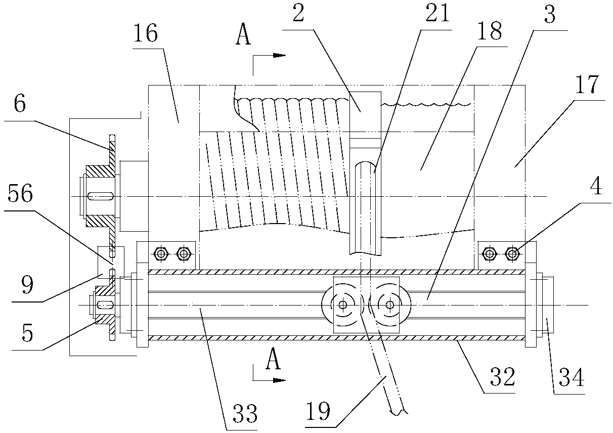 Winding drum rope guide device with clamp type rope pressing device