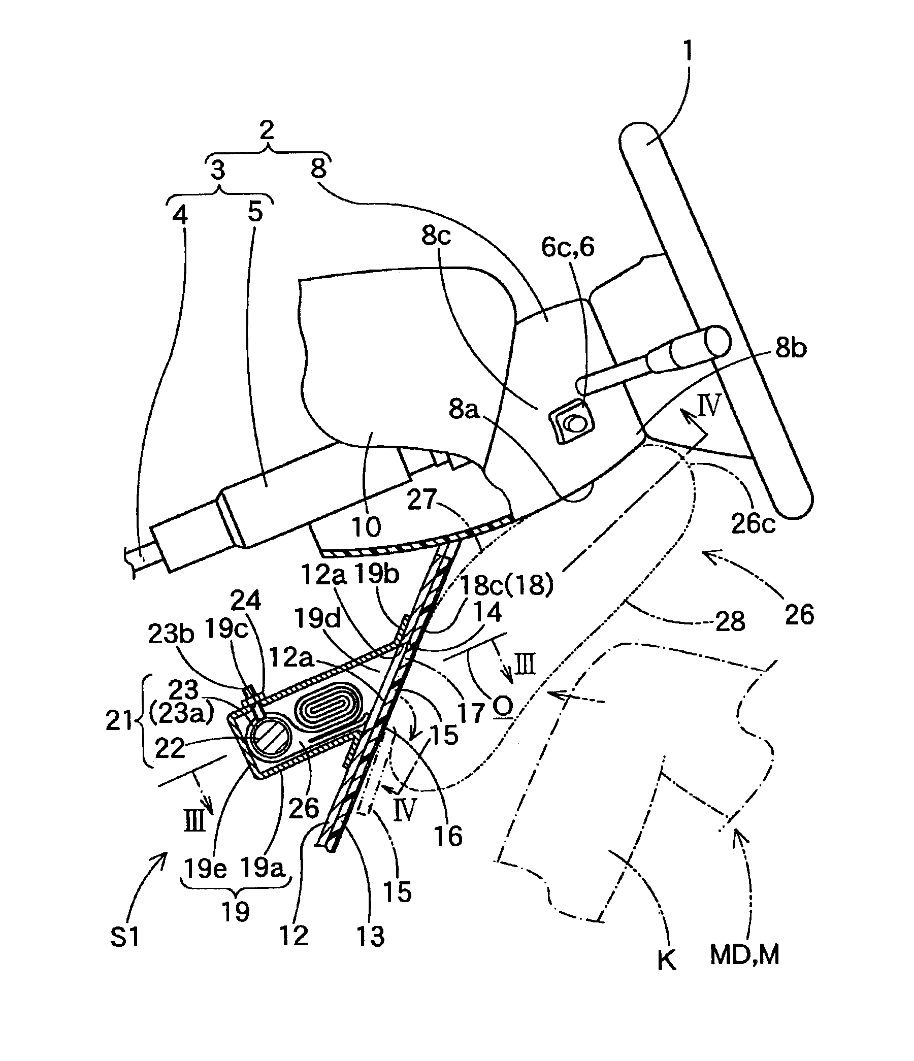 Knee protecting airbag device