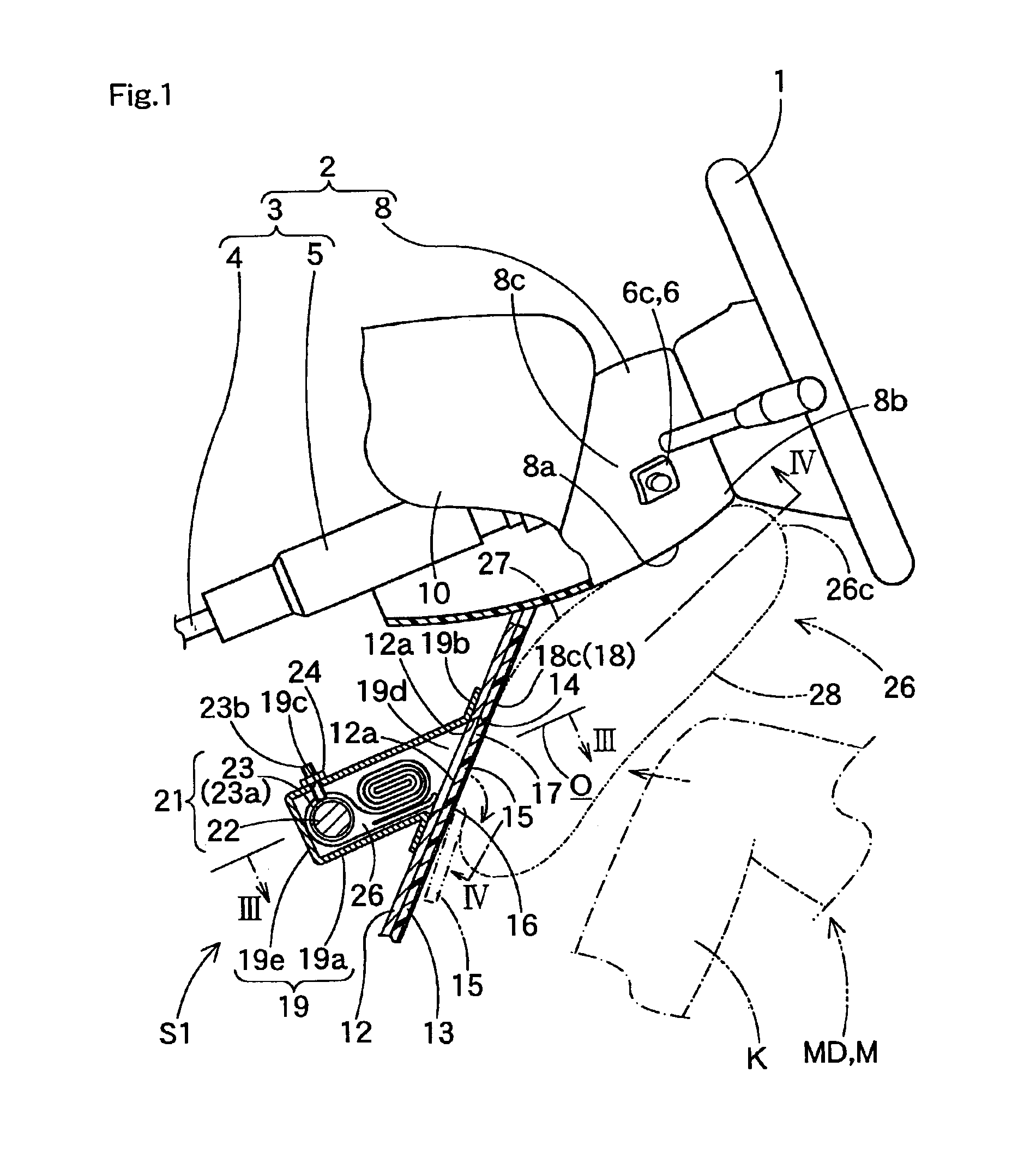 Knee protecting airbag device