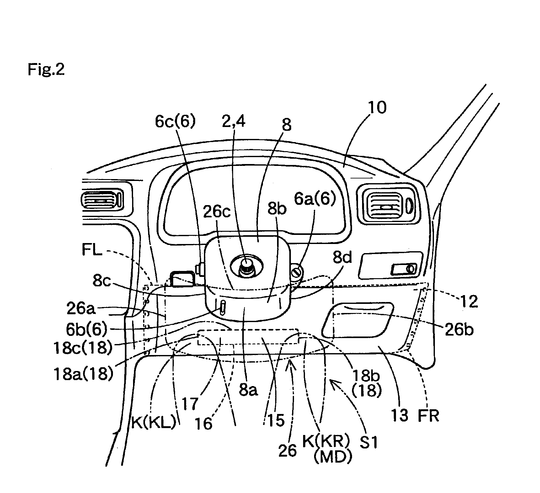 Knee protecting airbag device