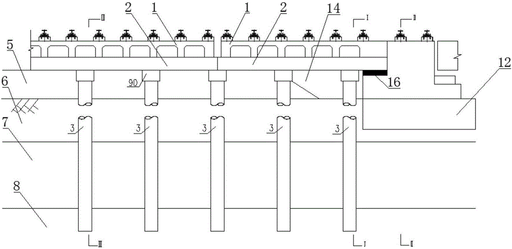 Medium-low speed maglev traffic engineering double-line filling section pile foundation support beam type rail bearing beam transition section structure