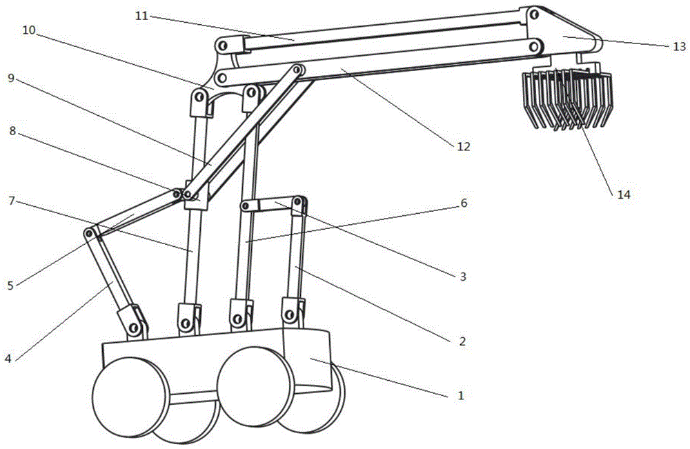 Three-degree-of-freedom nine-connecting-rod controllable mobile operating mechanical arm with mobile pair