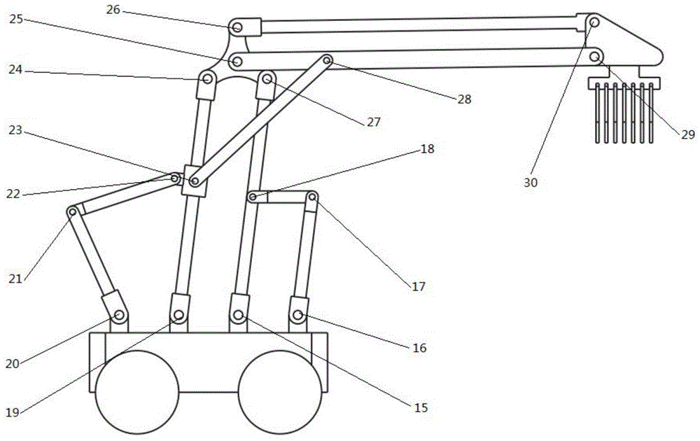 Three-degree-of-freedom nine-connecting-rod controllable mobile operating mechanical arm with mobile pair