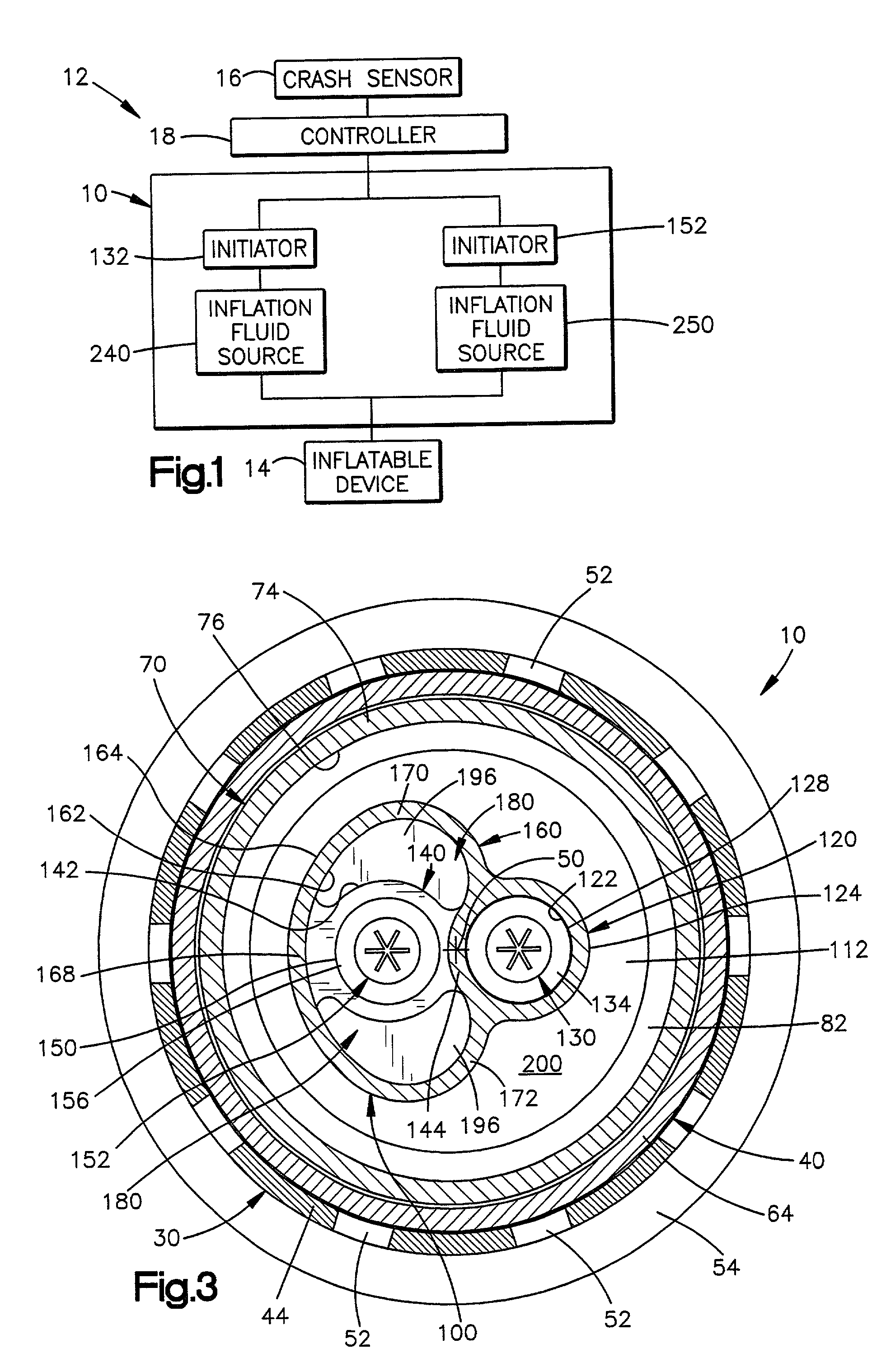 Dual stage air bag inflator with secondary propellant cap