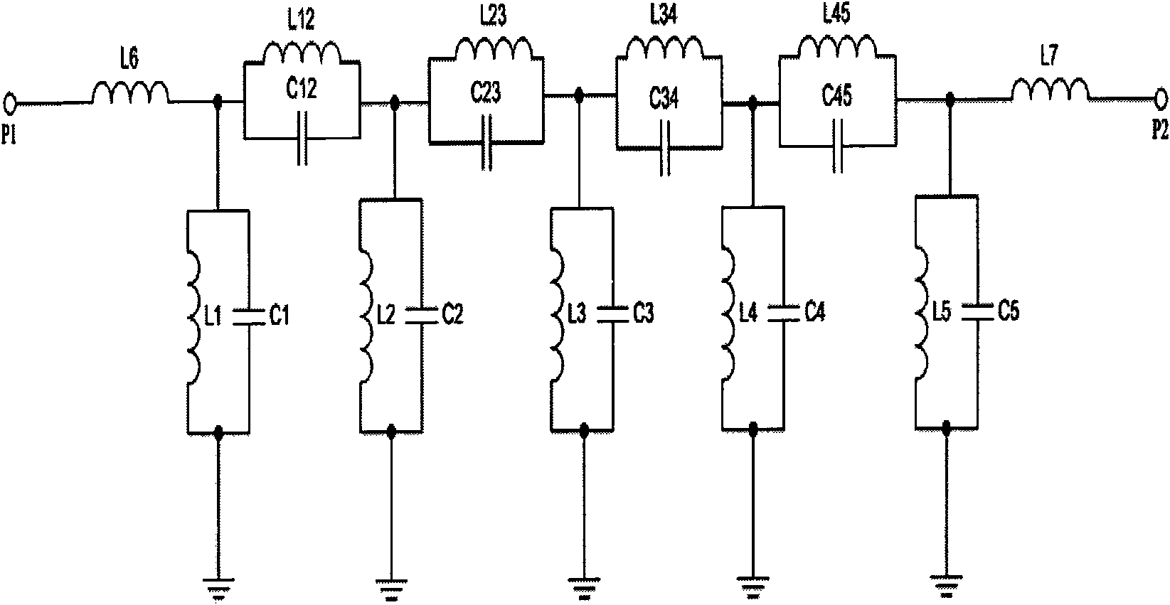 L wave band miniature band pass filter with low loss and high suppression