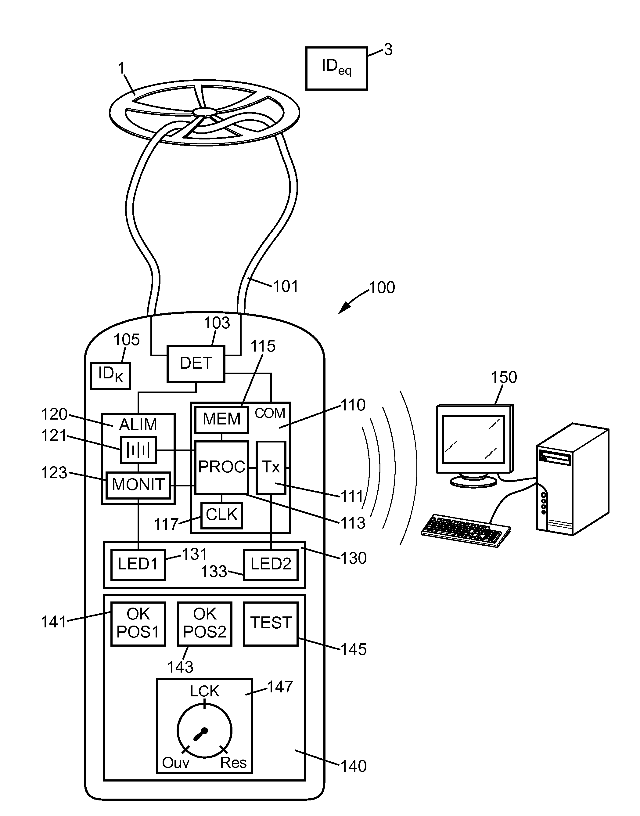 Communicating device and method of locking out an item of equipment