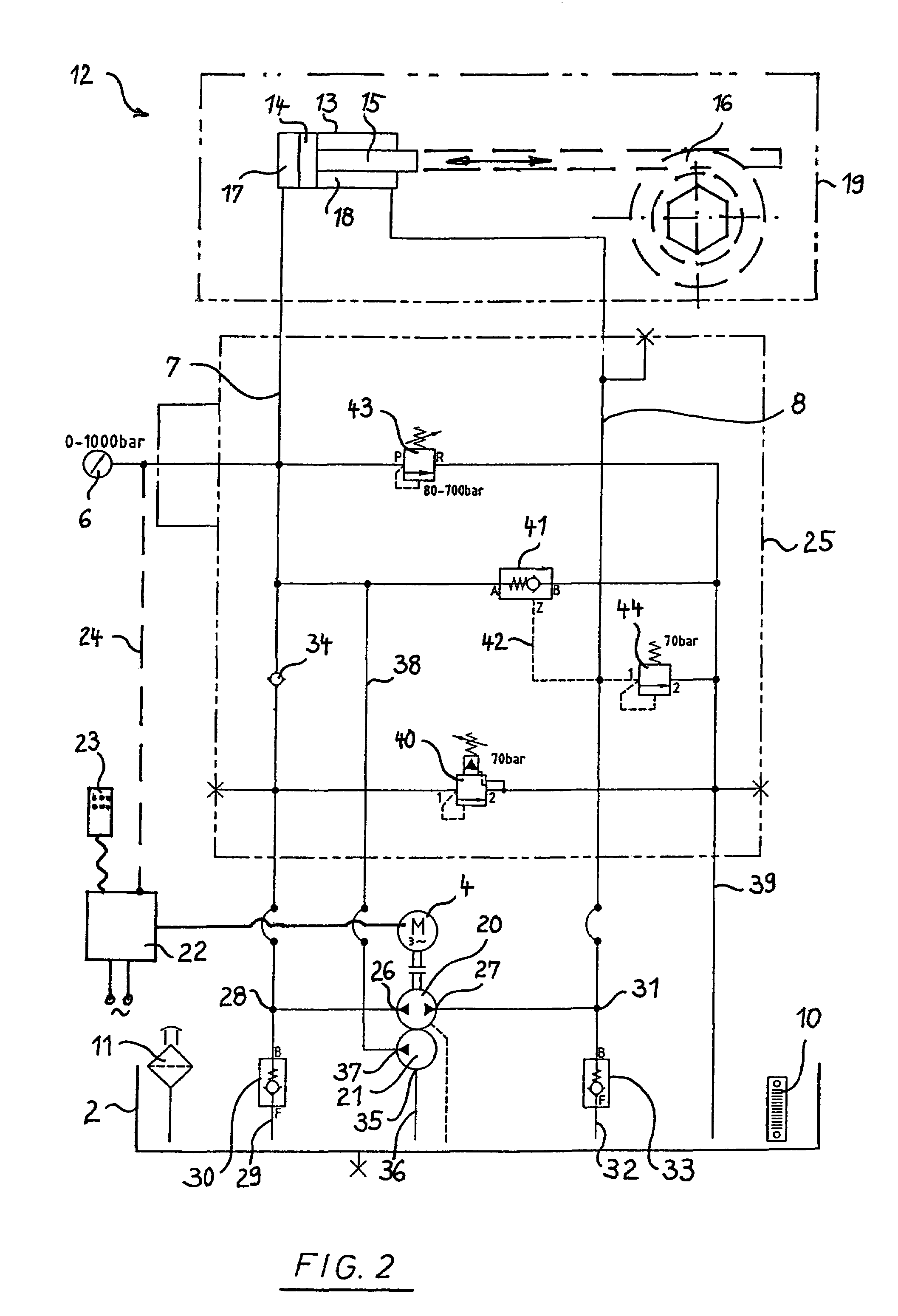 Hydraulic ratchet wrench with double-action hydraulic cylinder piston drive