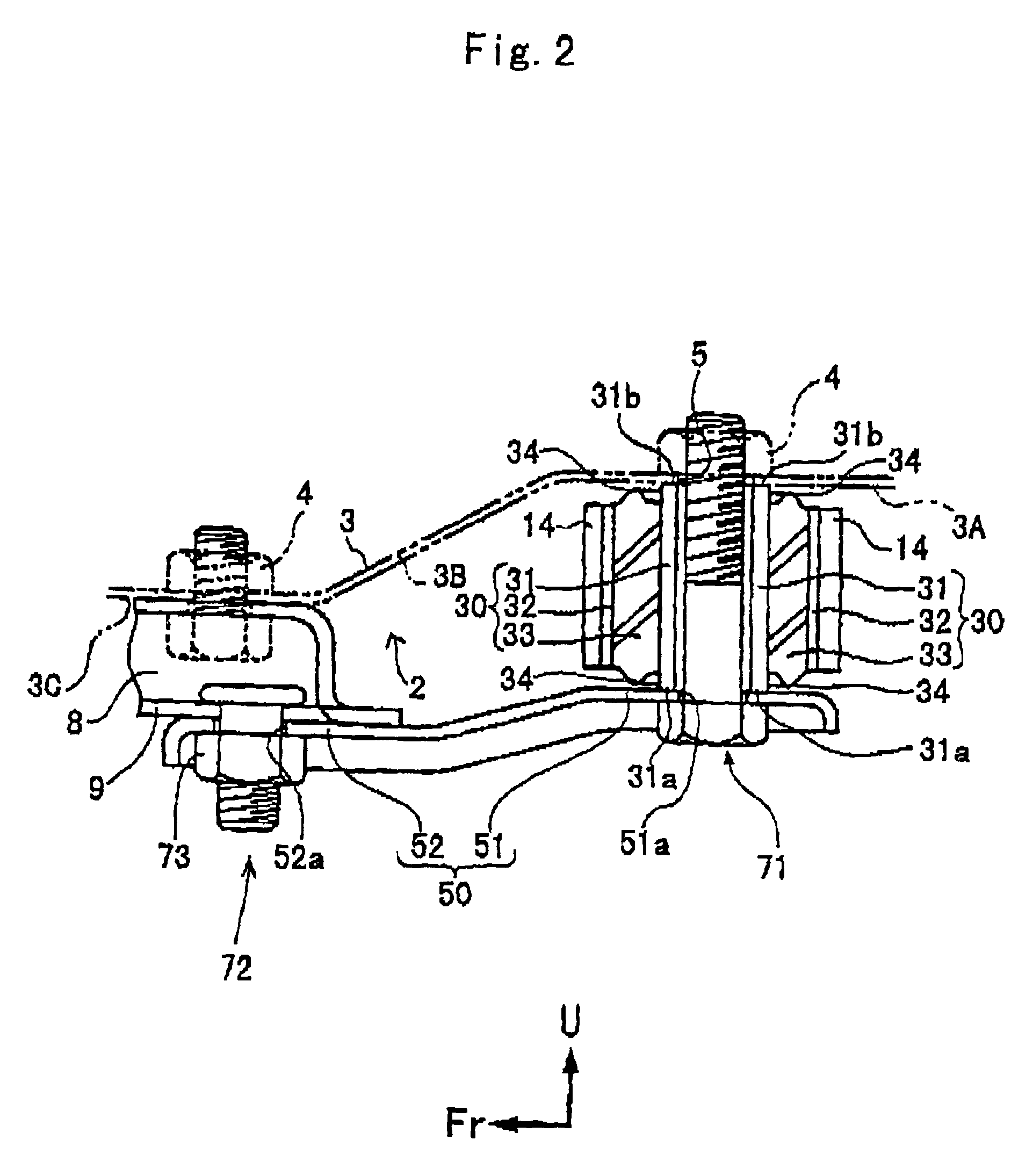 Supporting structure of sub-frame in suspension system for vehicle