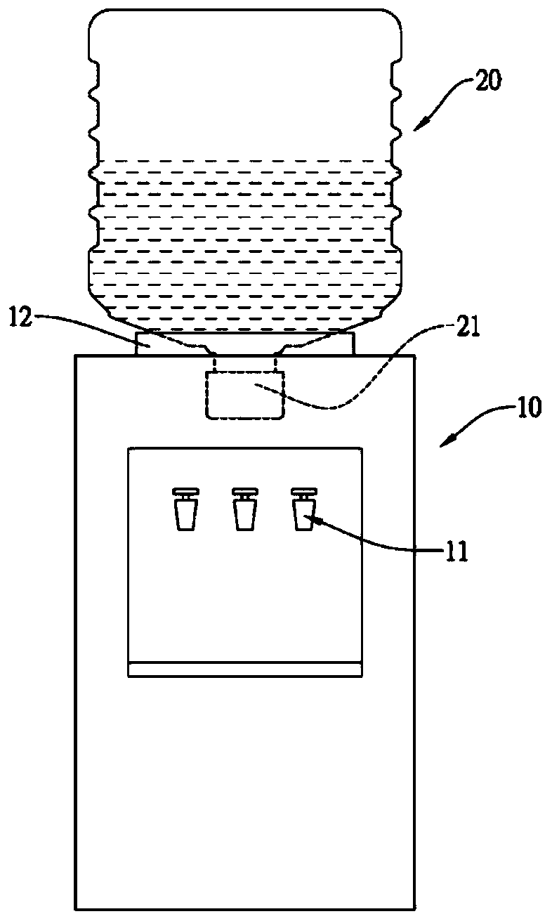 Underneath type water dispenser and underneath type water dispenser provided with shrink packaging bucket and application method thereof