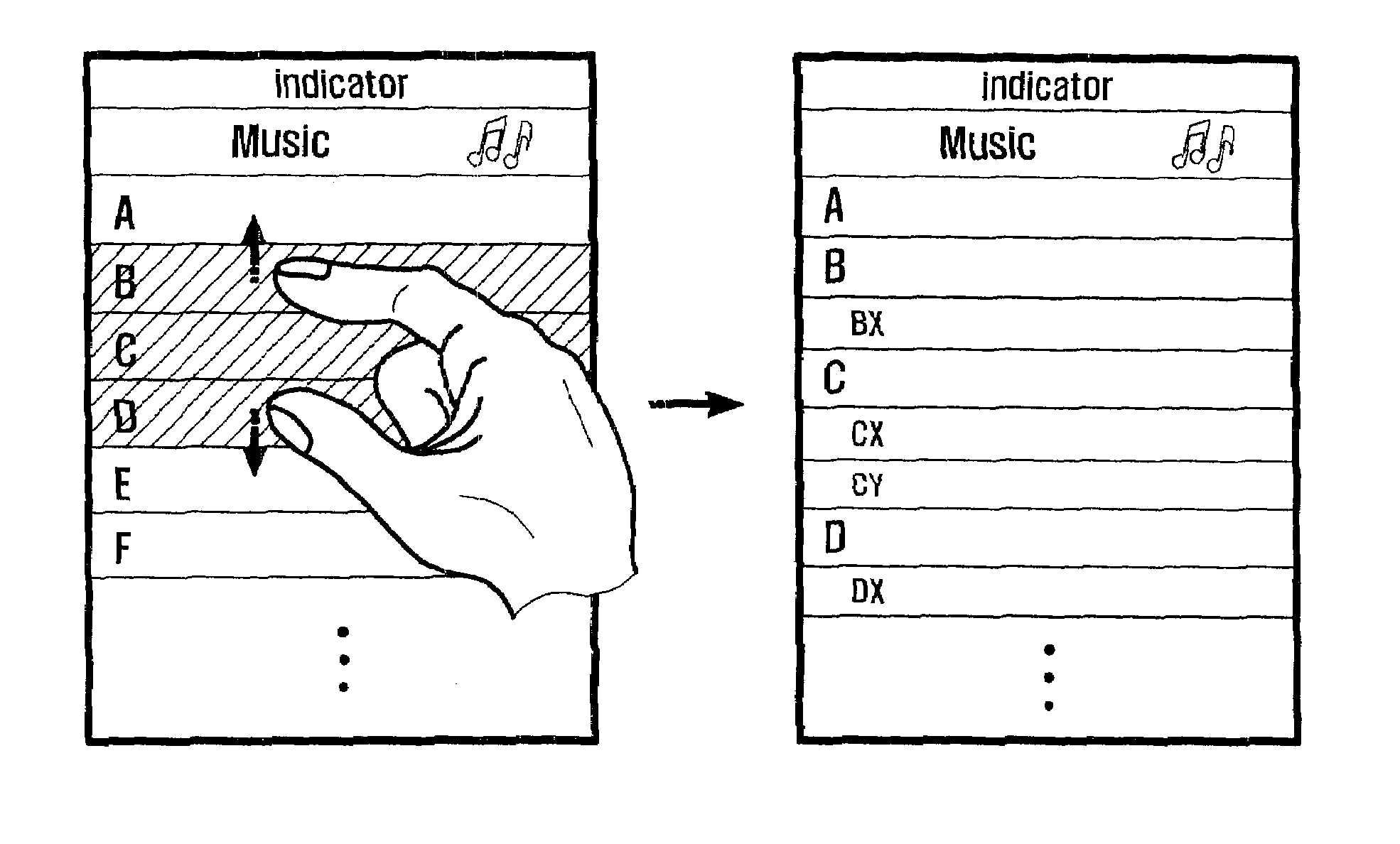 Method and apparatus for managing lists using multi-touch