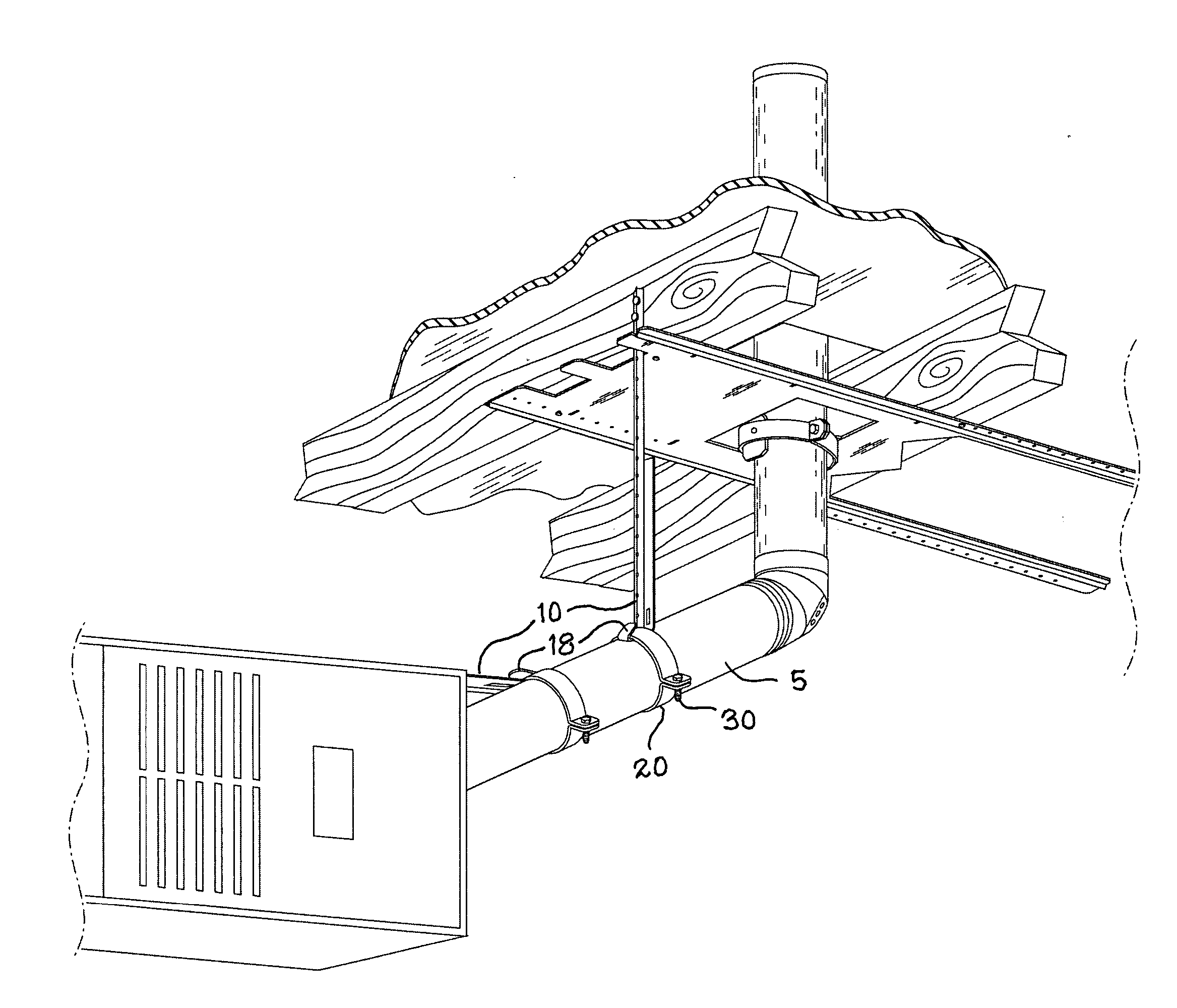 Break-apart flue support strut and attachment strap