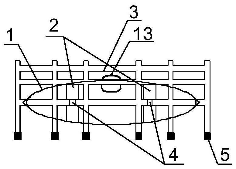 Ceiling type flexible oil storage structure suitable for open sea island reef