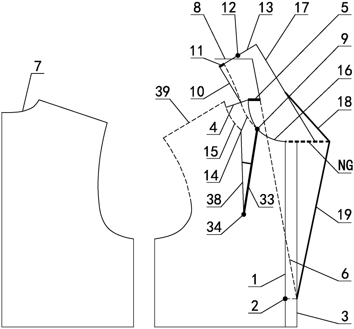 Garment lapel collar ng original number design and cutting method