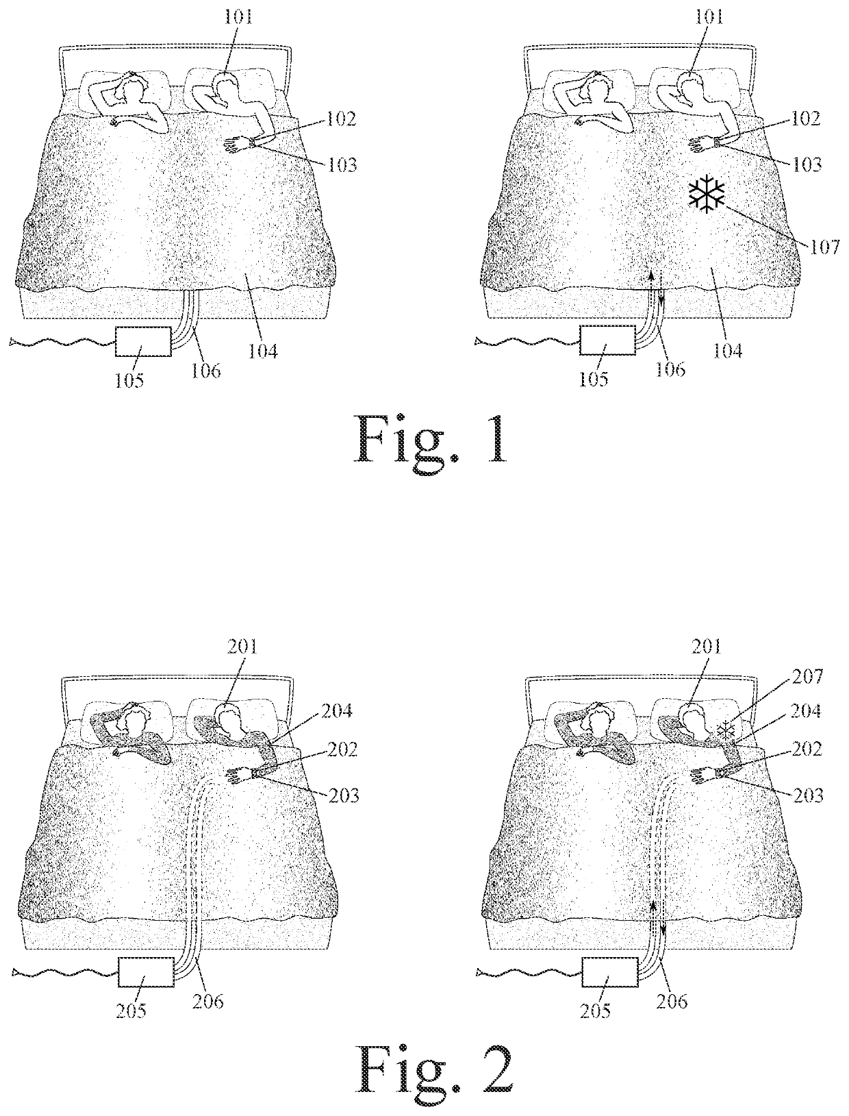 Device for creation of plurality of adjustable acoustic and/or thermal zones in a bed