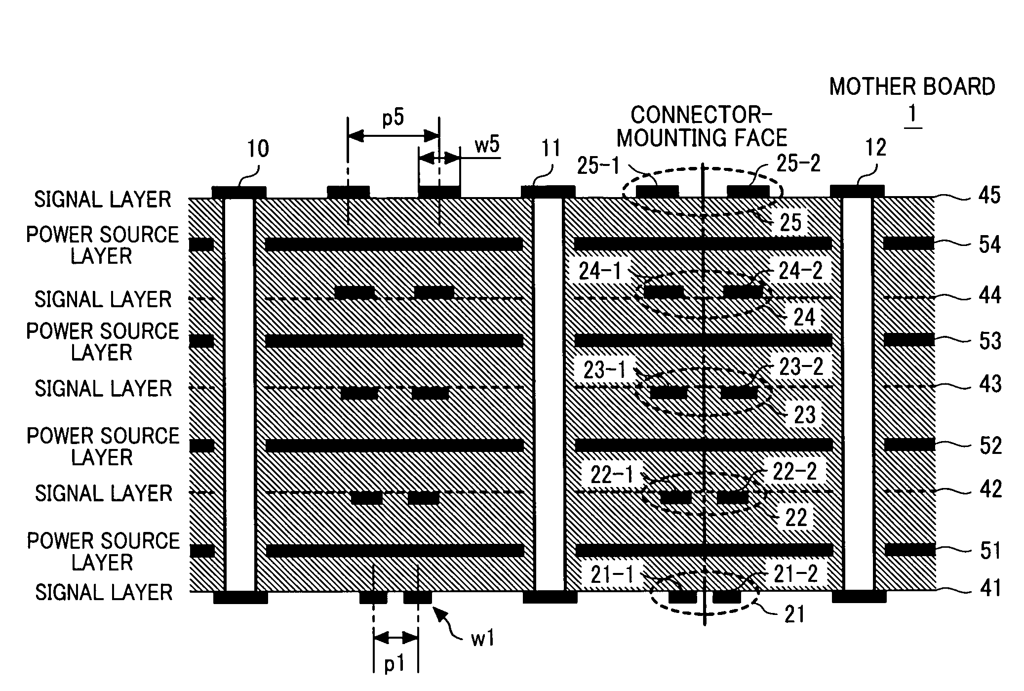 Multilayer printed circuit board for high-speed differential signal, communication apparatus, and data storage apparatus