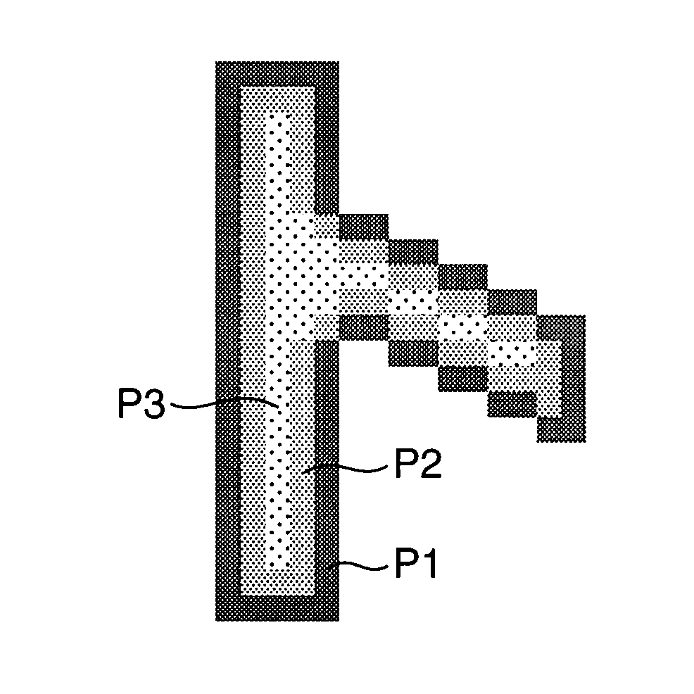 Image forming apparatus with image density change portion for gradually reducing image density from an outer periphery of a character toward an inside