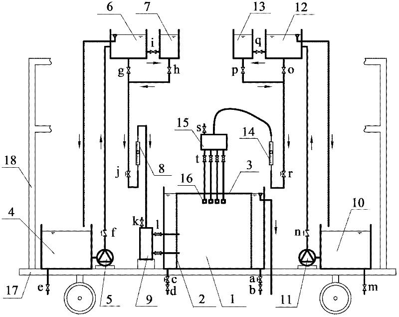 Model experiment device for saline water doing horizontal jet movement under action of heat plume