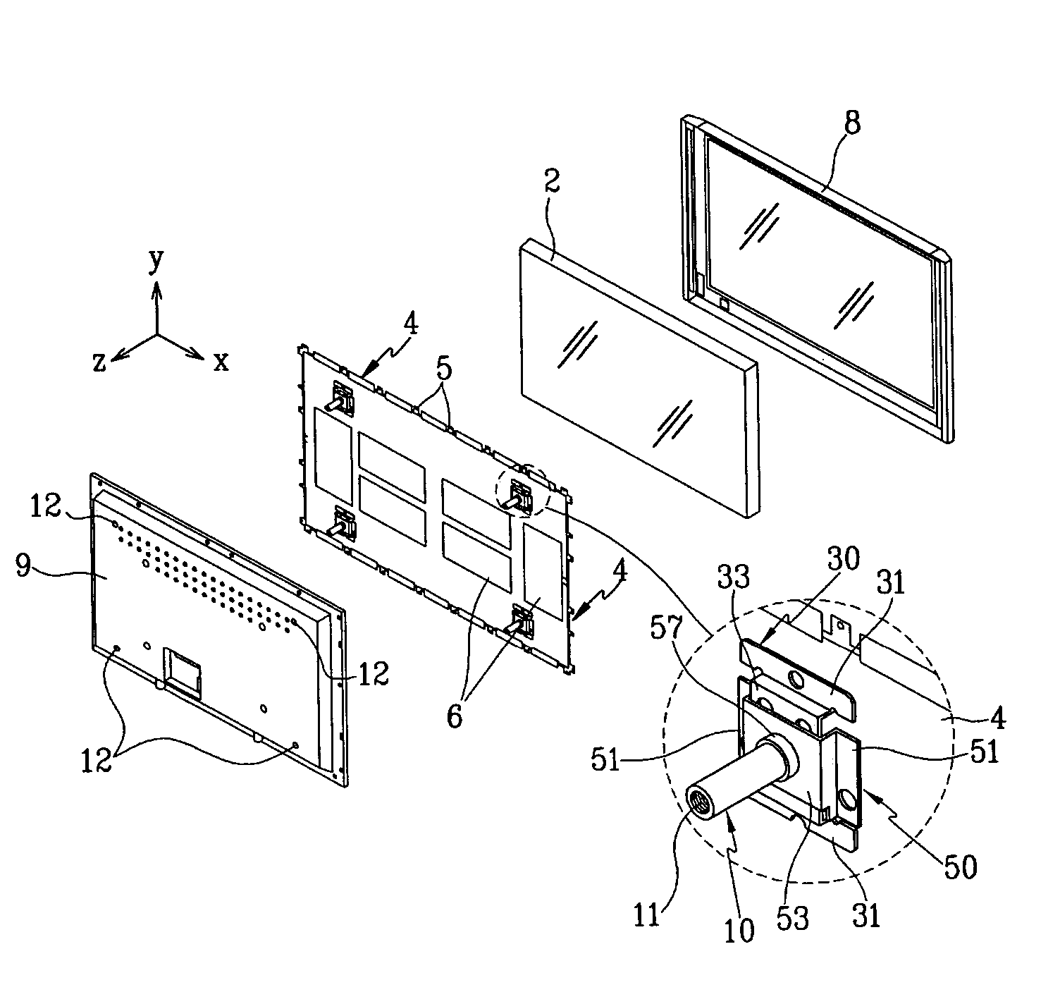 Display apparatus having stress-diffusing means