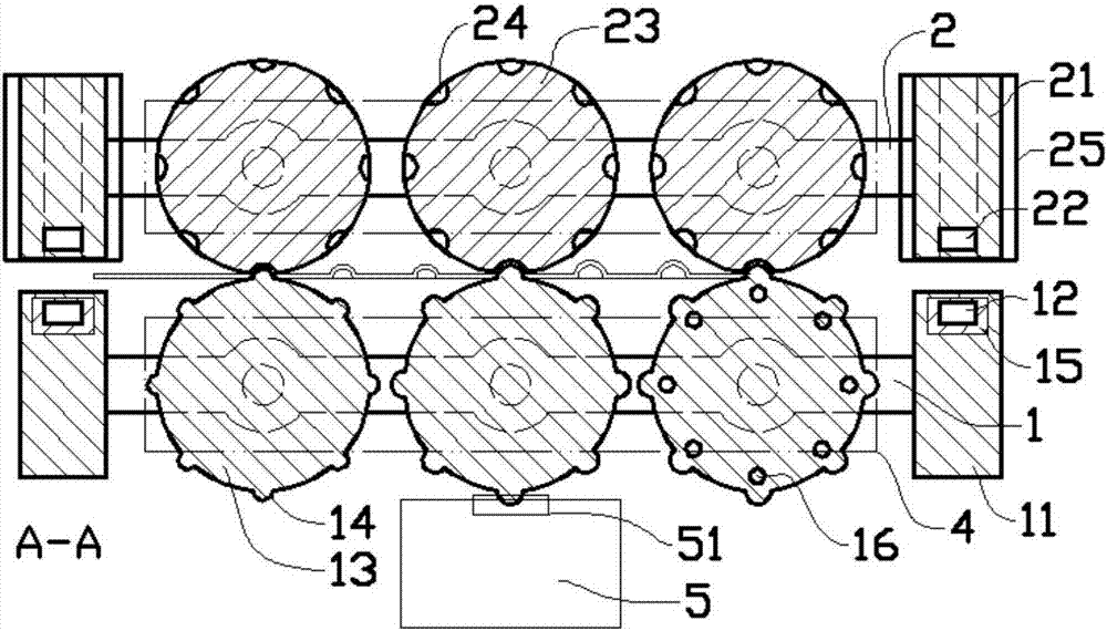 Fabric bump forming multi-roll stretching device